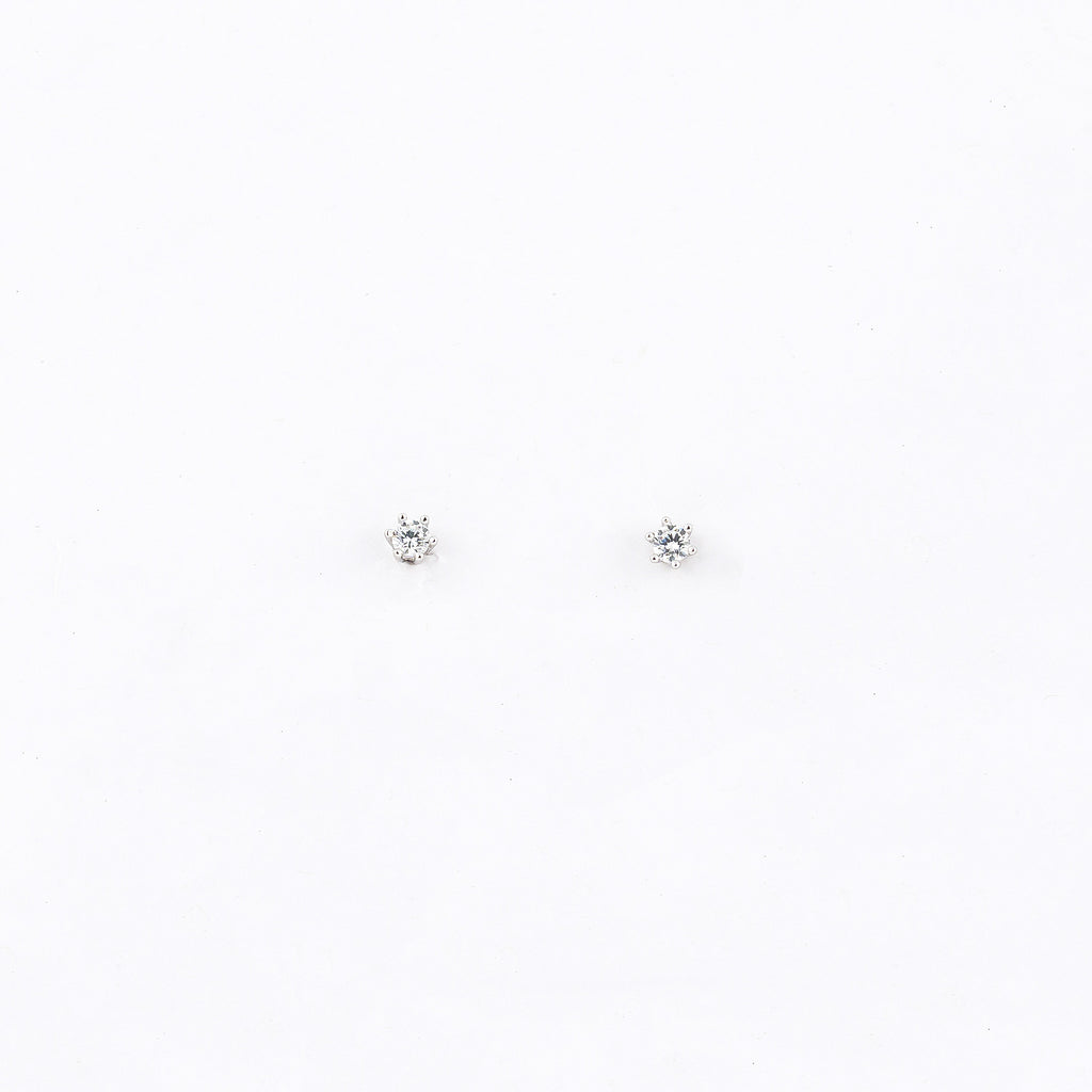 Silver Mini round Solitaire Earrings
