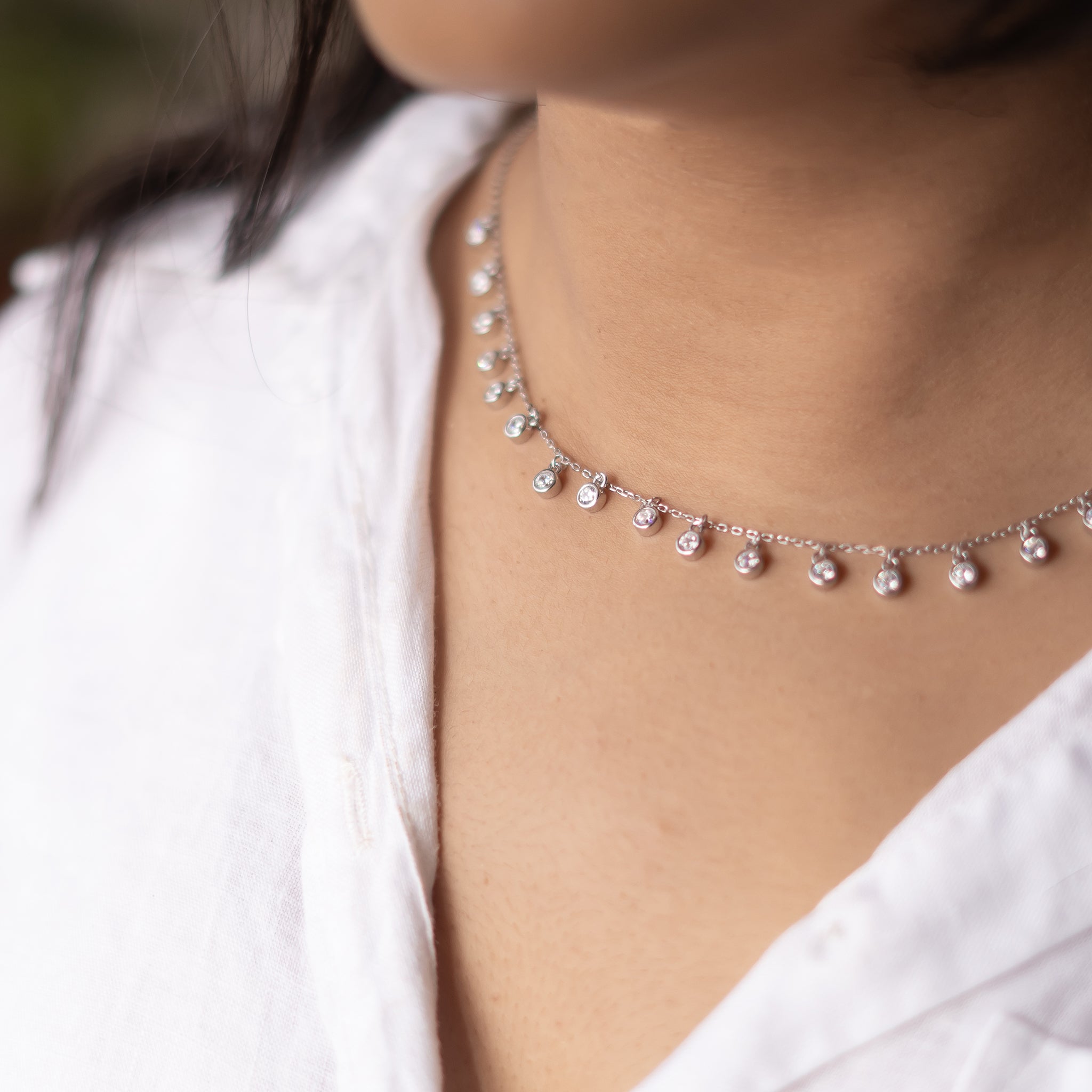 Silver Radiant Drop Necklace