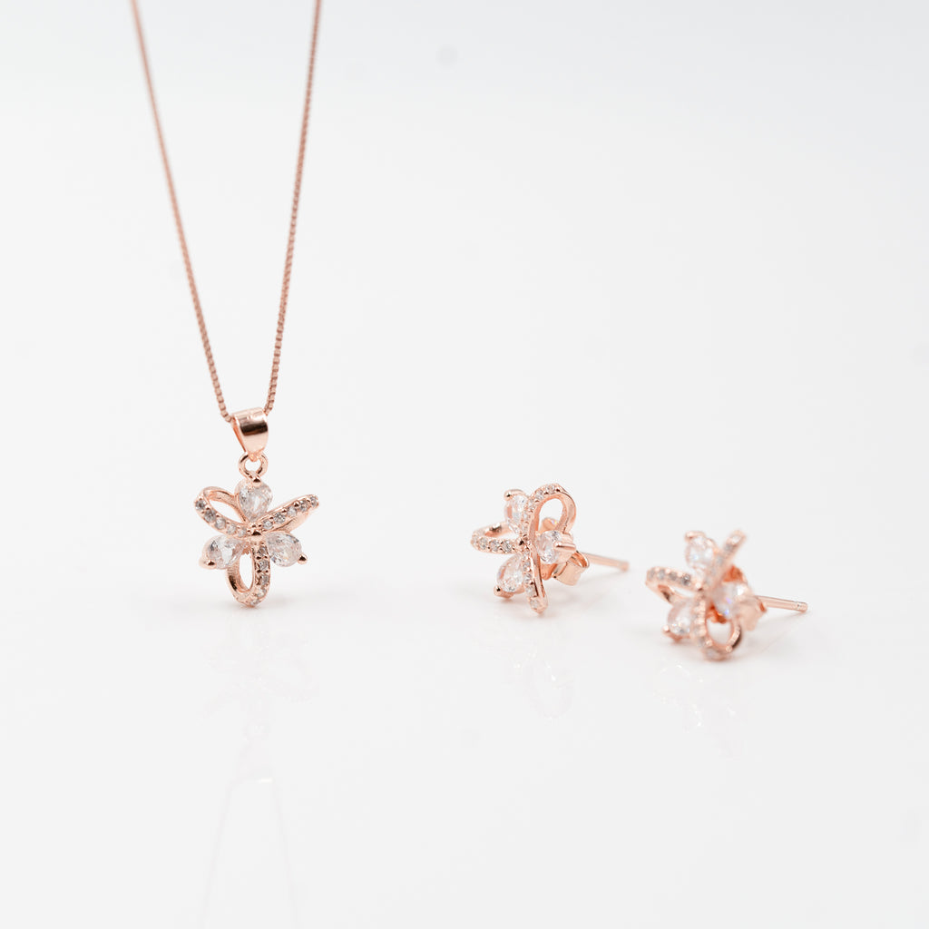 Rose Gold Trifloral Elegance Jewelry Set