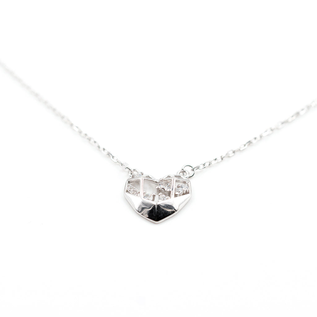 Silver Diamond Mesh Heart Necklace