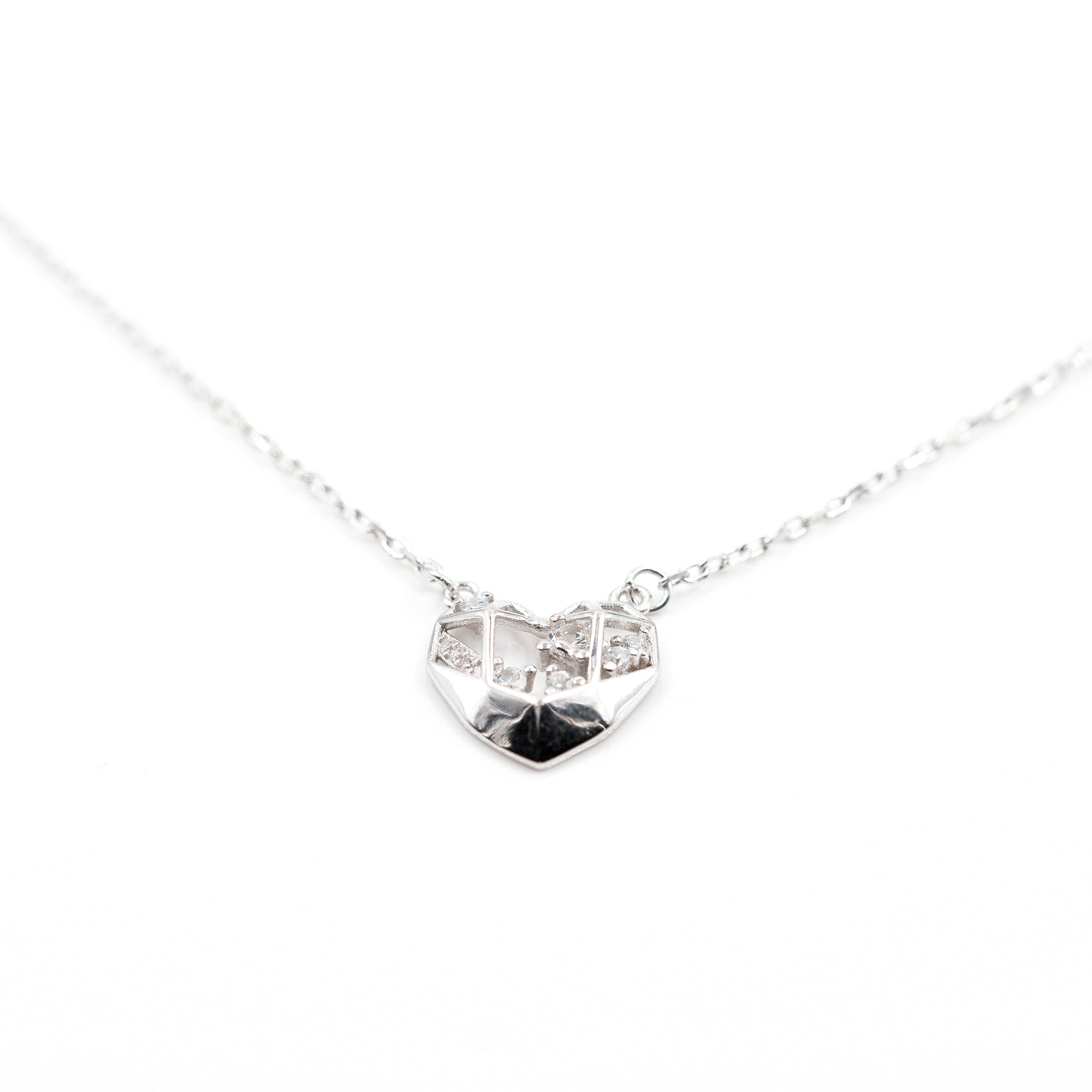 Silver Diamond Mesh Heart Necklace
