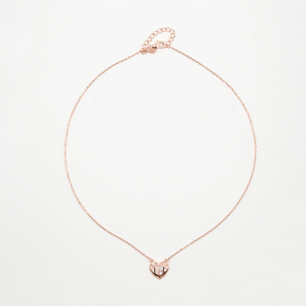 Rose Gold Diamond Mesh Heart Necklace