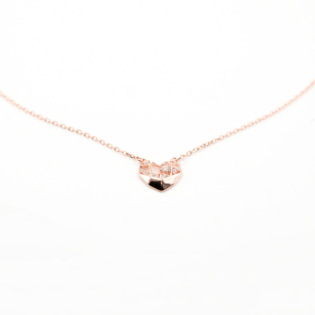 Rose Gold Diamond Mesh Heart Necklace