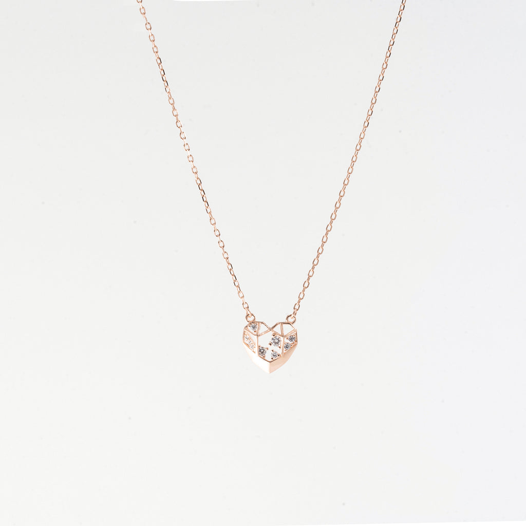 Rose Gold Diamond Mesh Heart Necklace