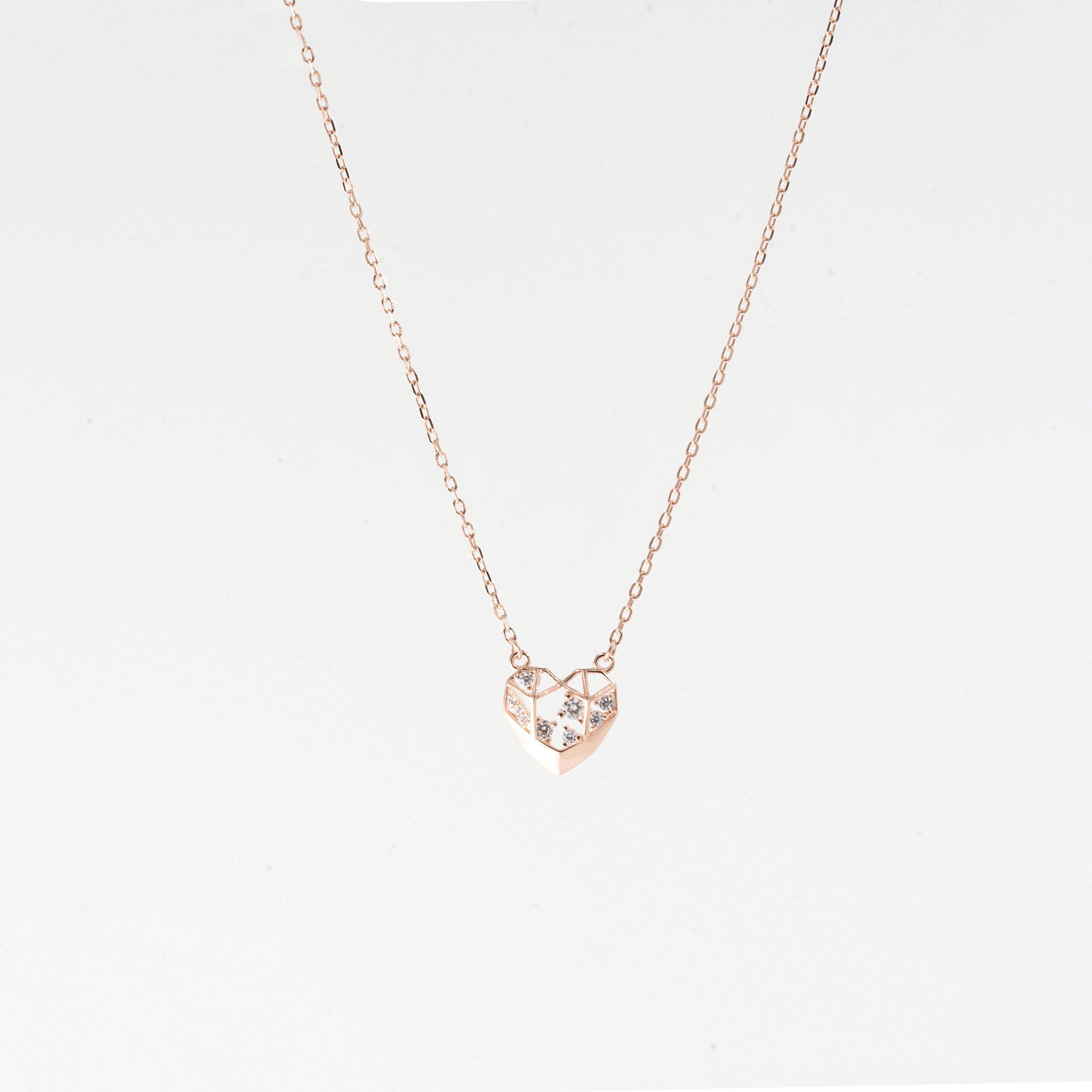 Rose Gold Diamond Mesh Heart Necklace