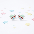 Silver Green Enamle Heart Kids Earrings