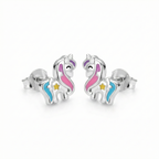Silver Pink Blue Unicorn Kids Earrings
