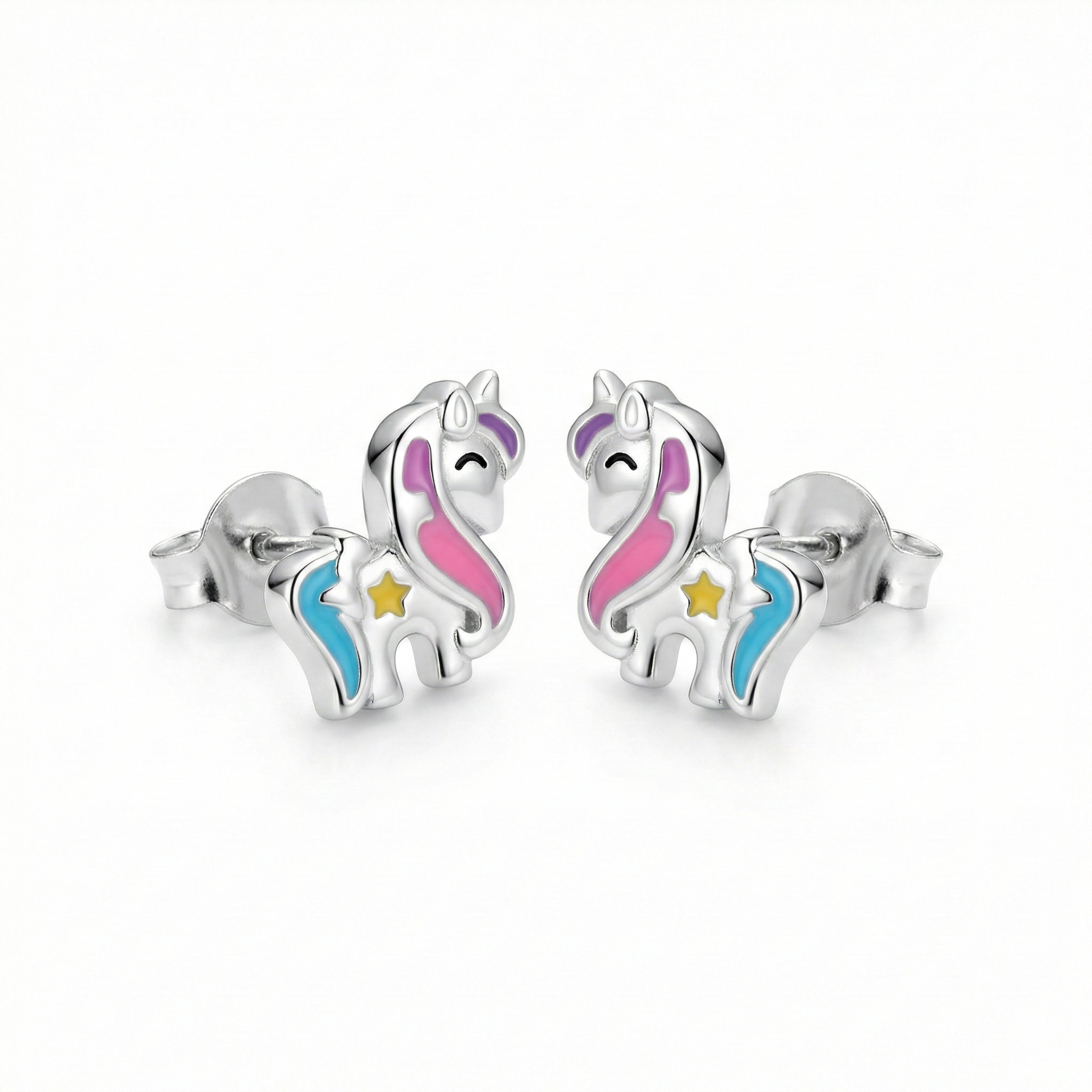 Silver Pink Blue Unicorn Kids Earrings