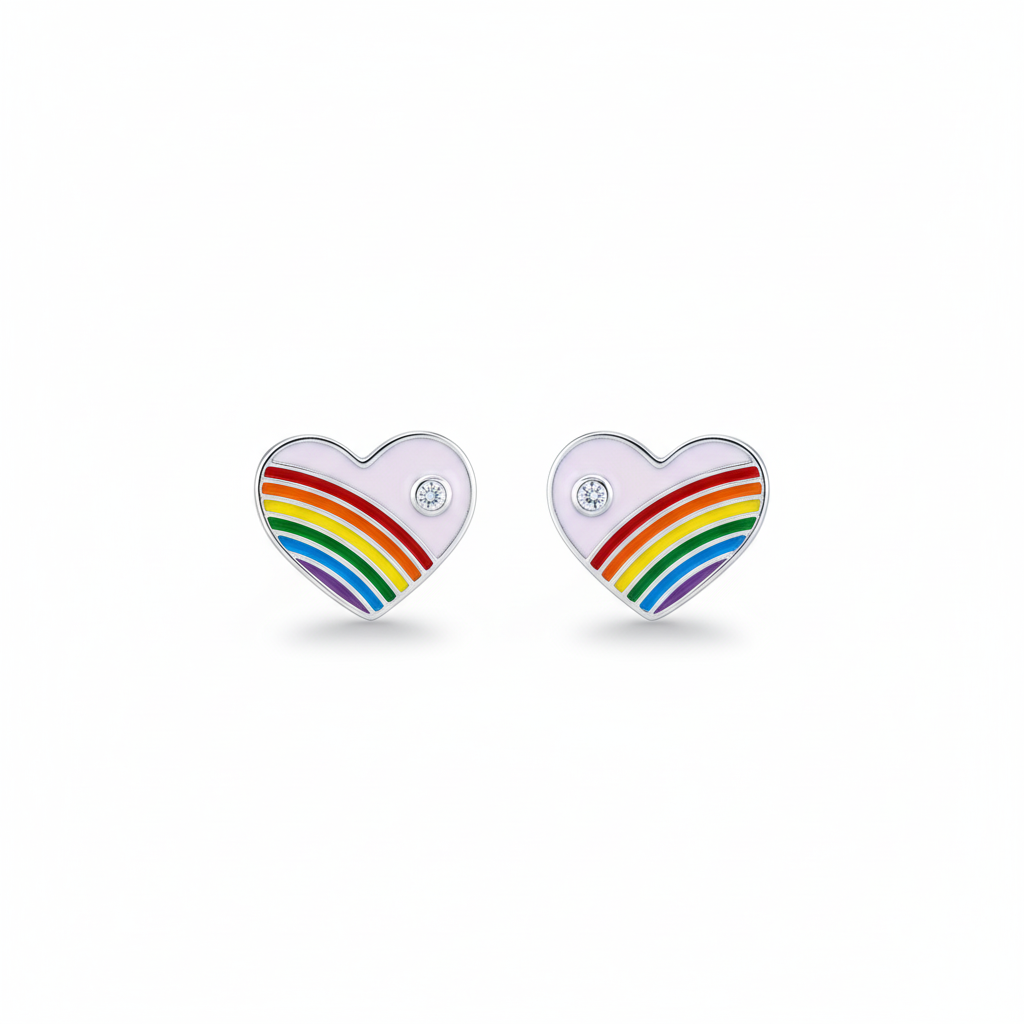 Silver Purple Enamle Heart Kids Earrings