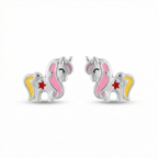 Silver Pink Yellow Unicorn Kids Earrings