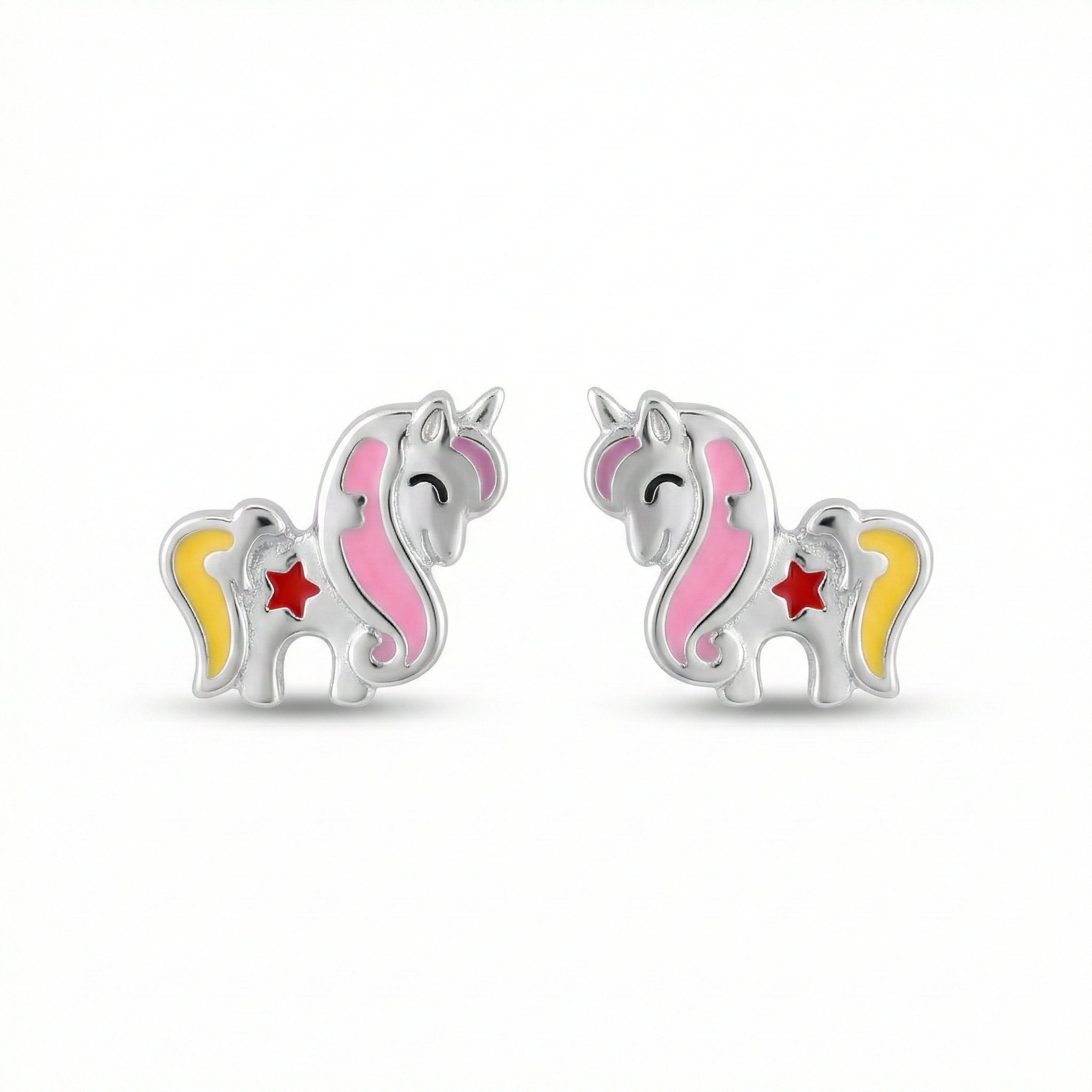 Silver Pink Yellow Unicorn Kids Earrings