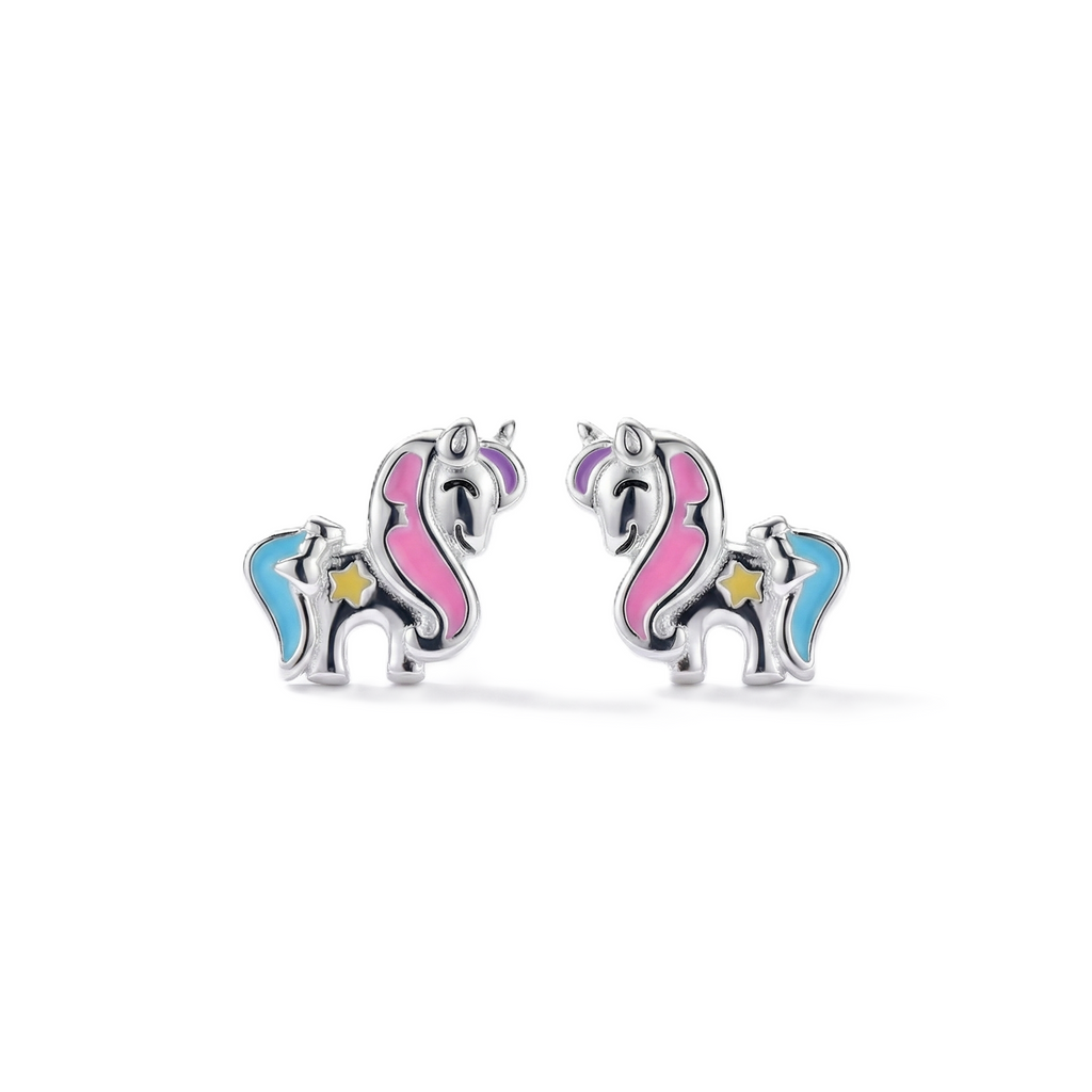 Silver Pink Blue Unicorn Kids Earrings