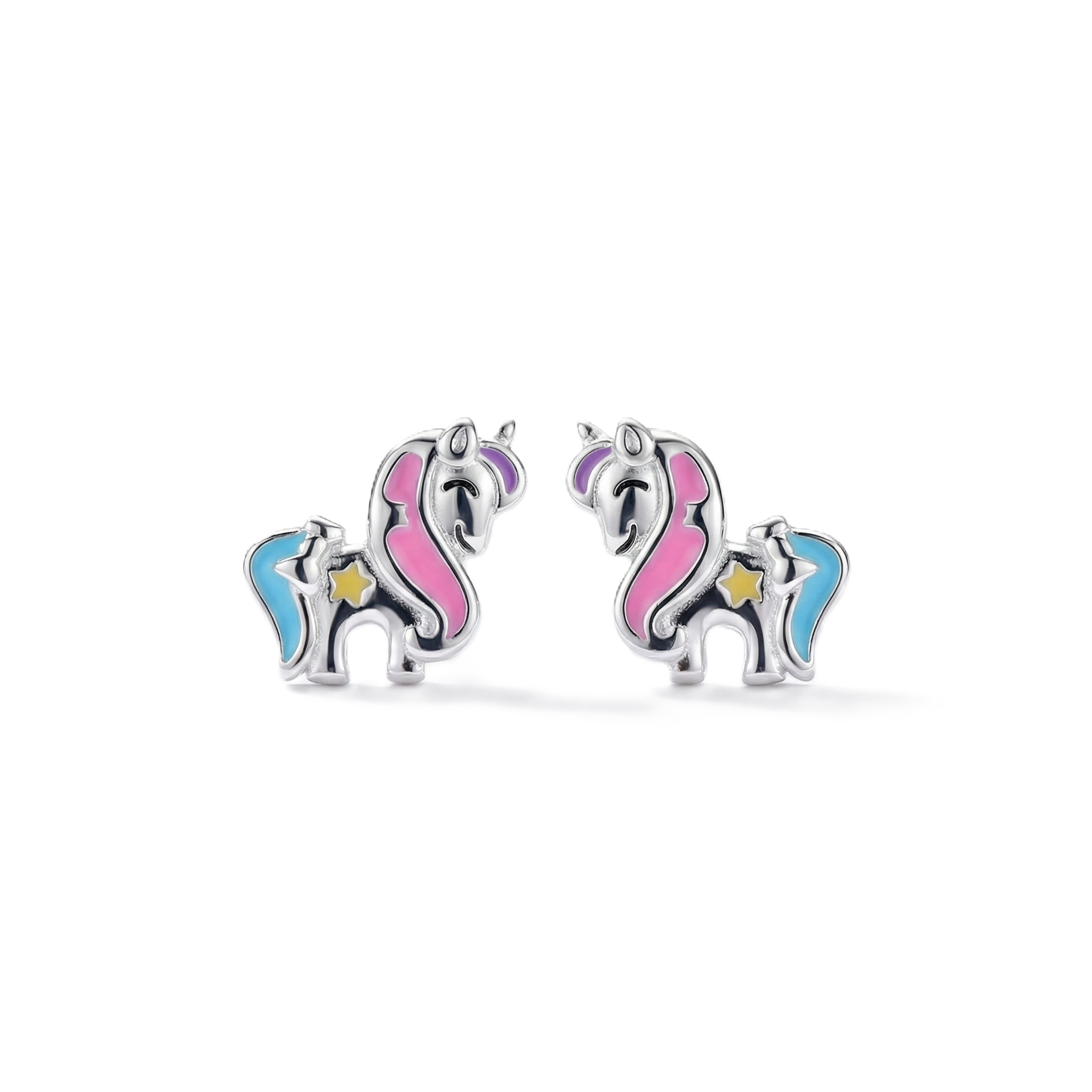 Silver Pink Blue Unicorn Kids Earrings