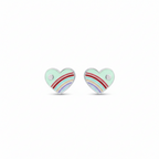 Silver Green Enamle Heart Kids Earrings