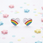 Silver Purple Enamle Heart Kids Earrings
