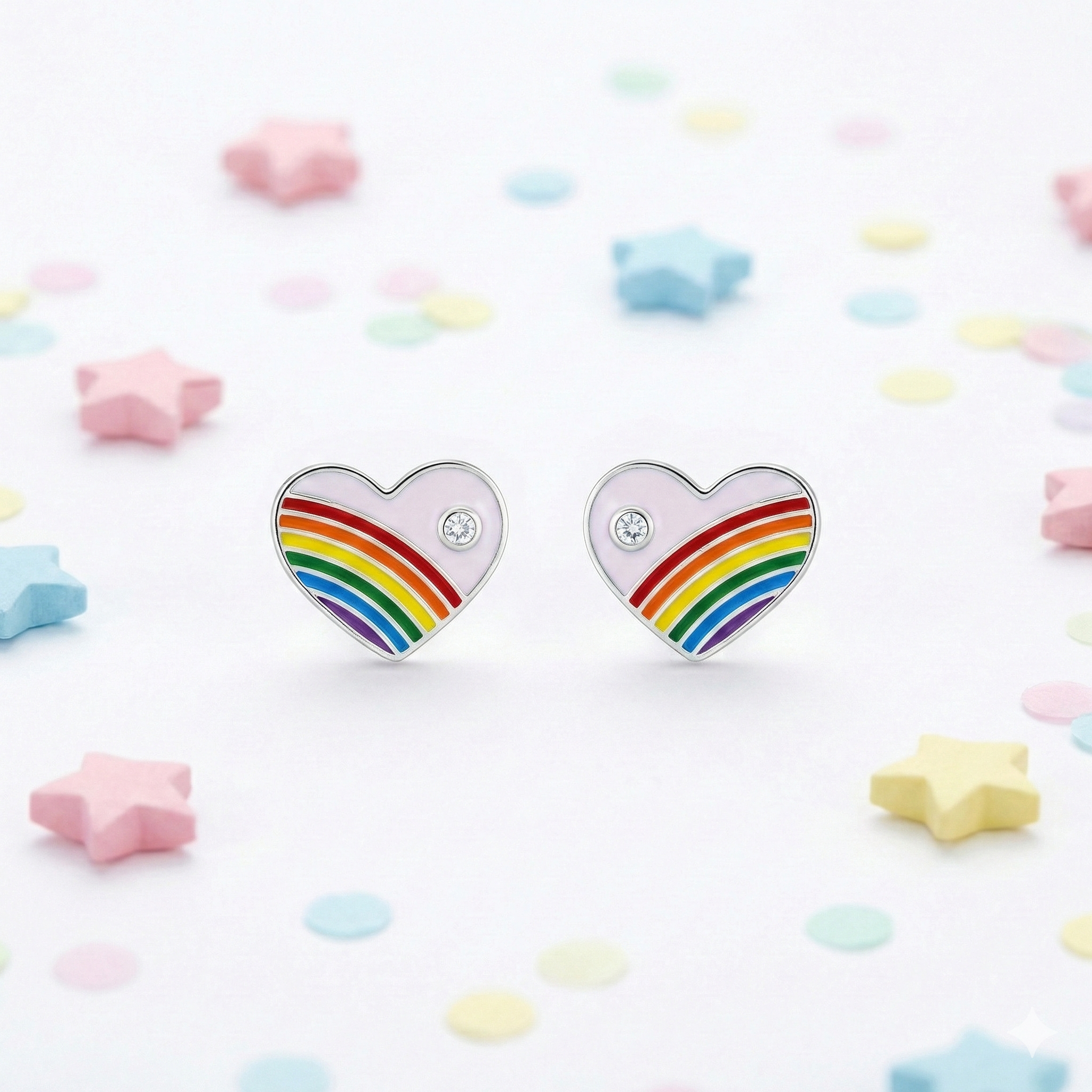 Silver Purple Enamle Heart Kids Earrings