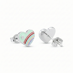 Silver Green Enamle Heart Kids Earrings