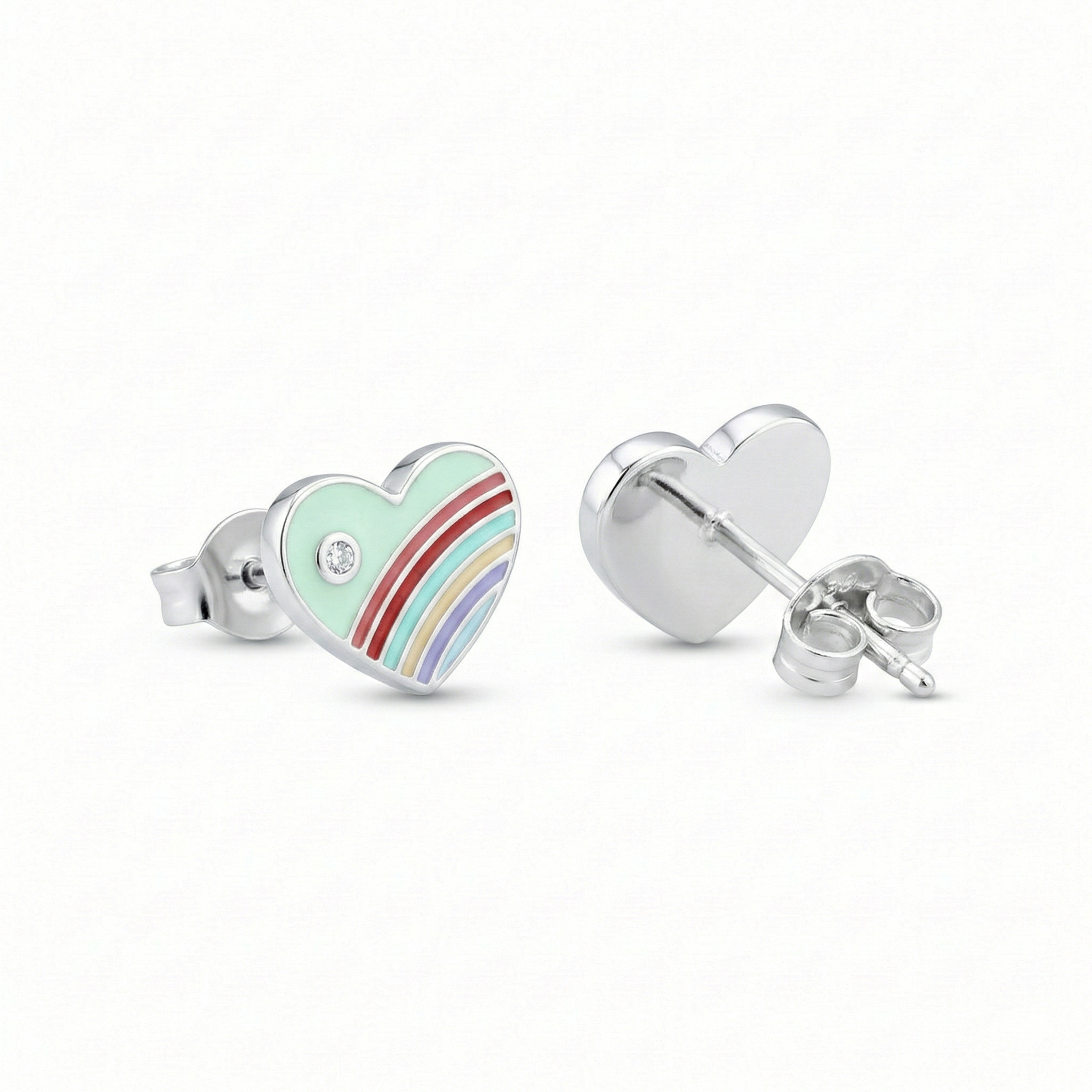 Silver Green Enamle Heart Kids Earrings