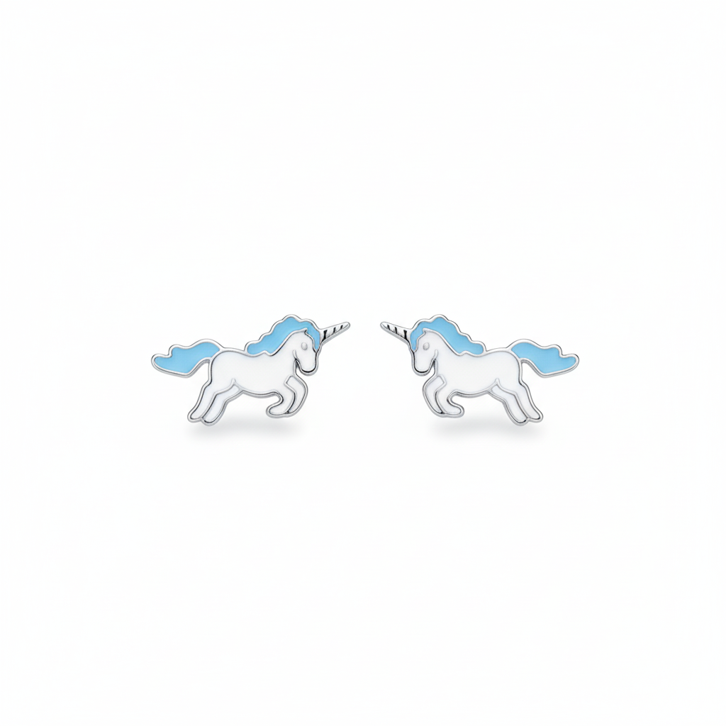 Silver Blue Unicorn Kids Earrings