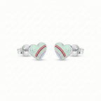 Silver Green Enamle Heart Kids Earrings
