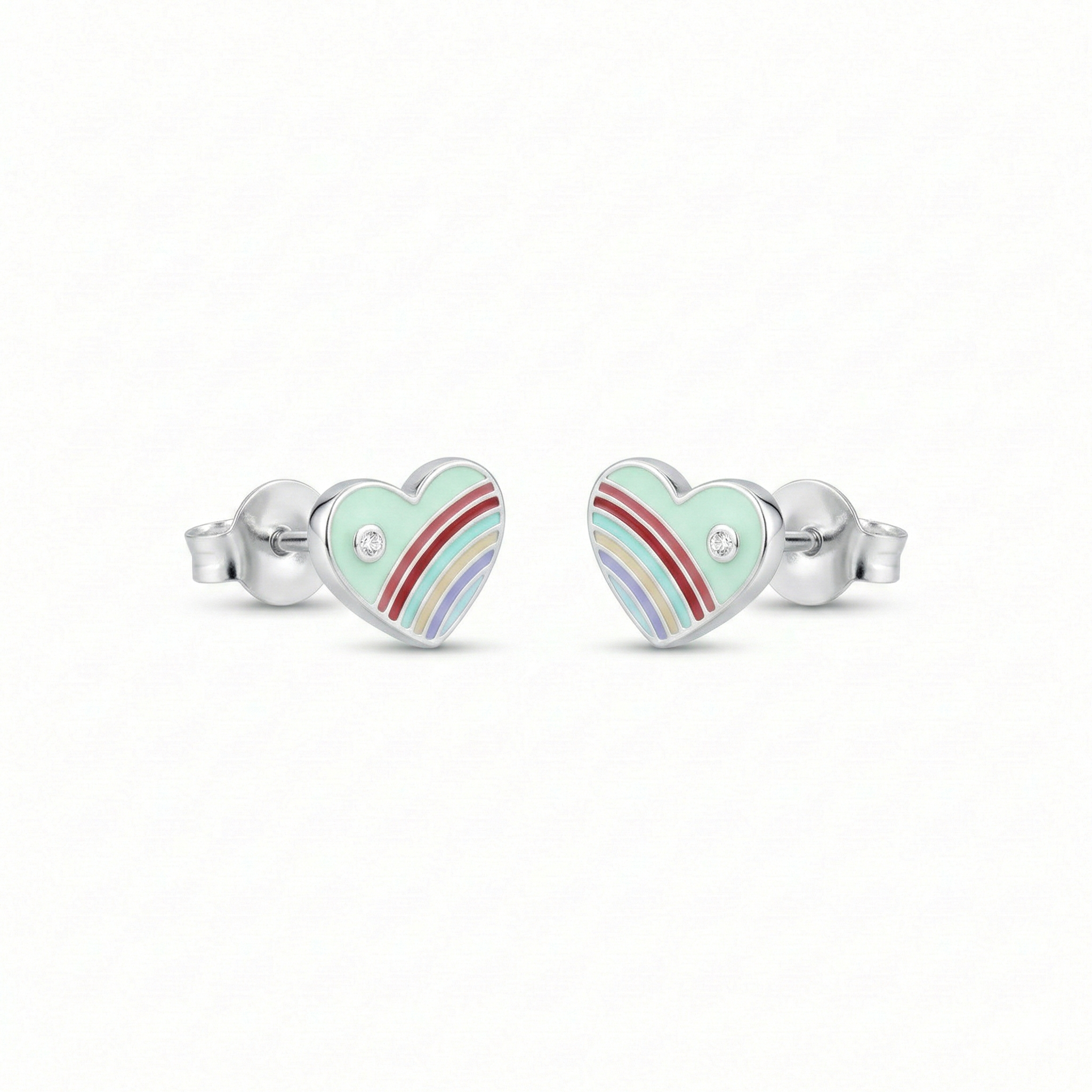 Silver Green Enamle Heart Kids Earrings
