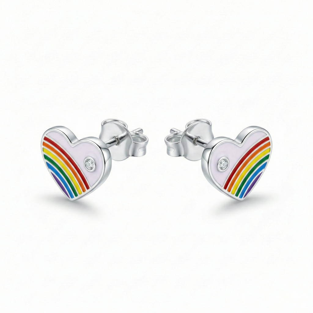 Silver Purple Enamle Heart Kids Earrings