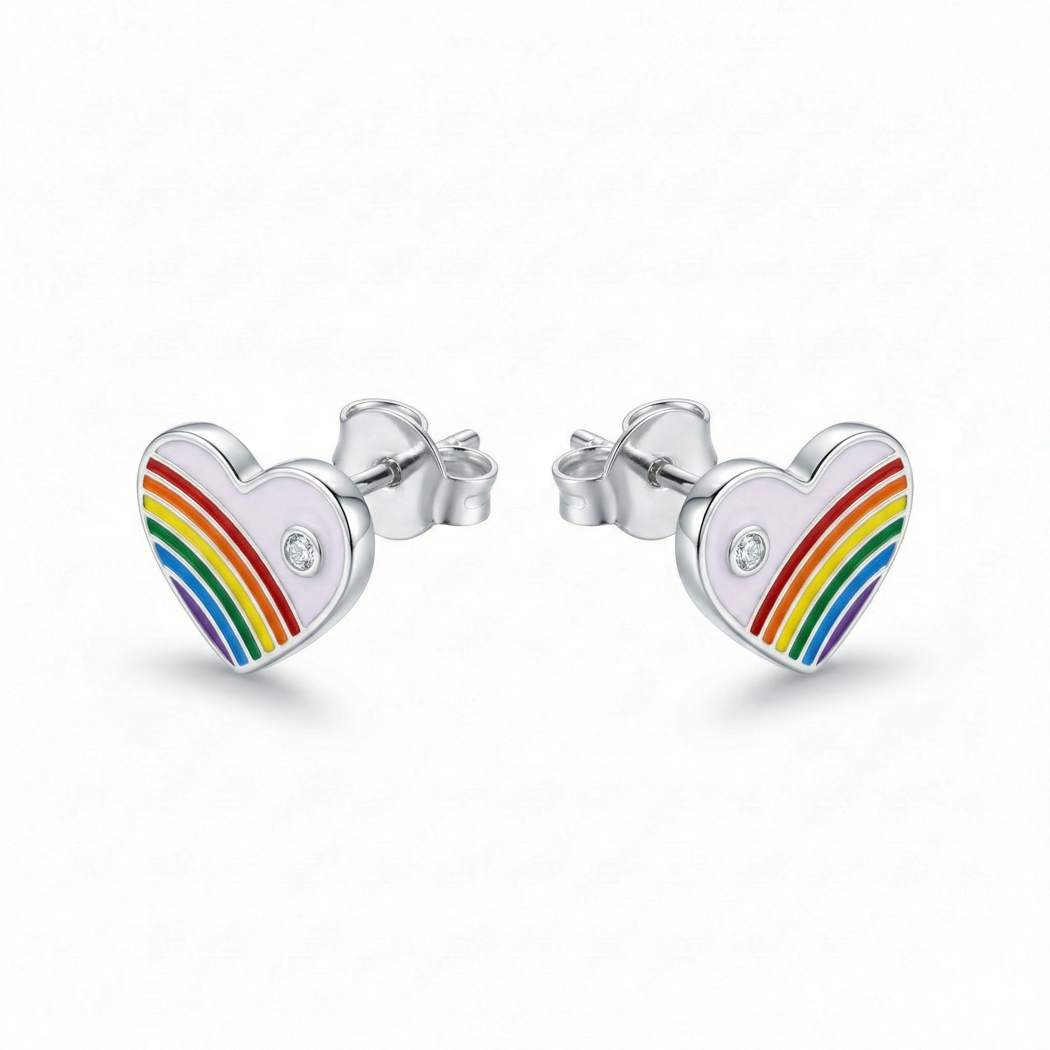 Silver Purple Enamle Heart Kids Earrings