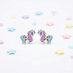 Silver Pink Blue Unicorn Kids Earrings