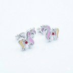 Silver Pink Yellow Unicorn Kids Earrings