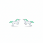 Silver Lightgreen Unicorn Kids Earrings