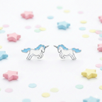 Silver Blue Unicorn Kids Earrings