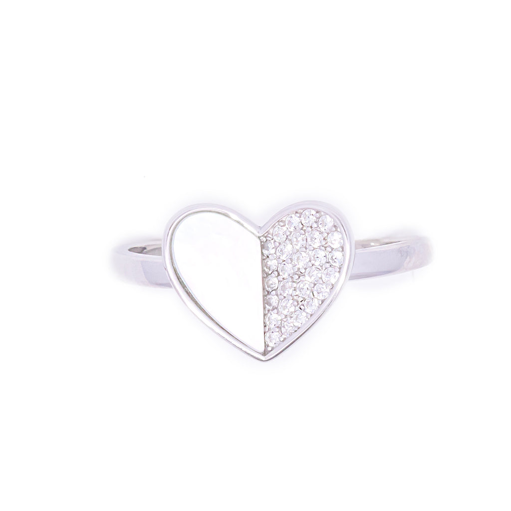 Heart MOP Silver Adjustable Ring