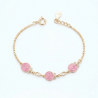 Silver Pink Enamel Kids Bracelet Gold Plated