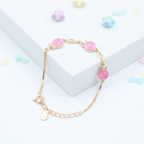 Silver Pink Enamel Kids Bracelet Gold Plated