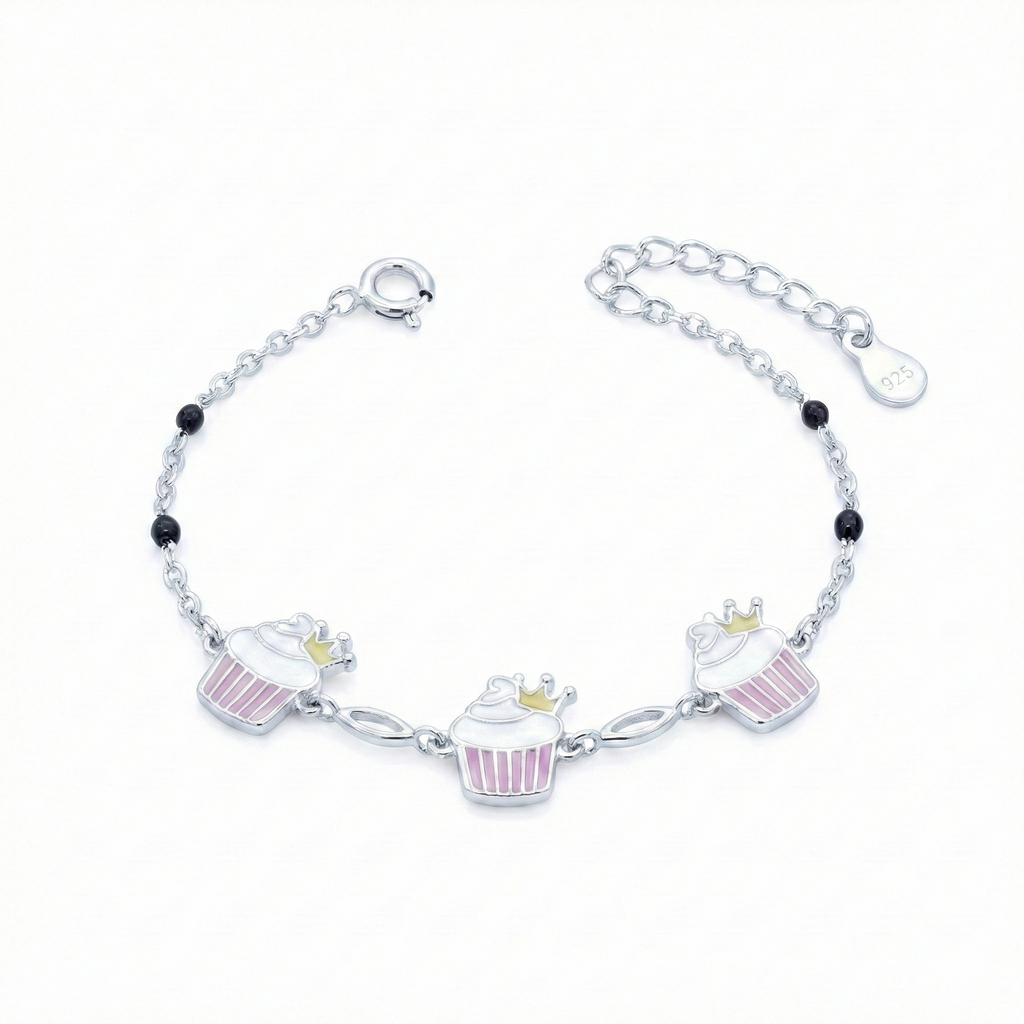 Sliver Enamel Cupcake Kids Bracelet