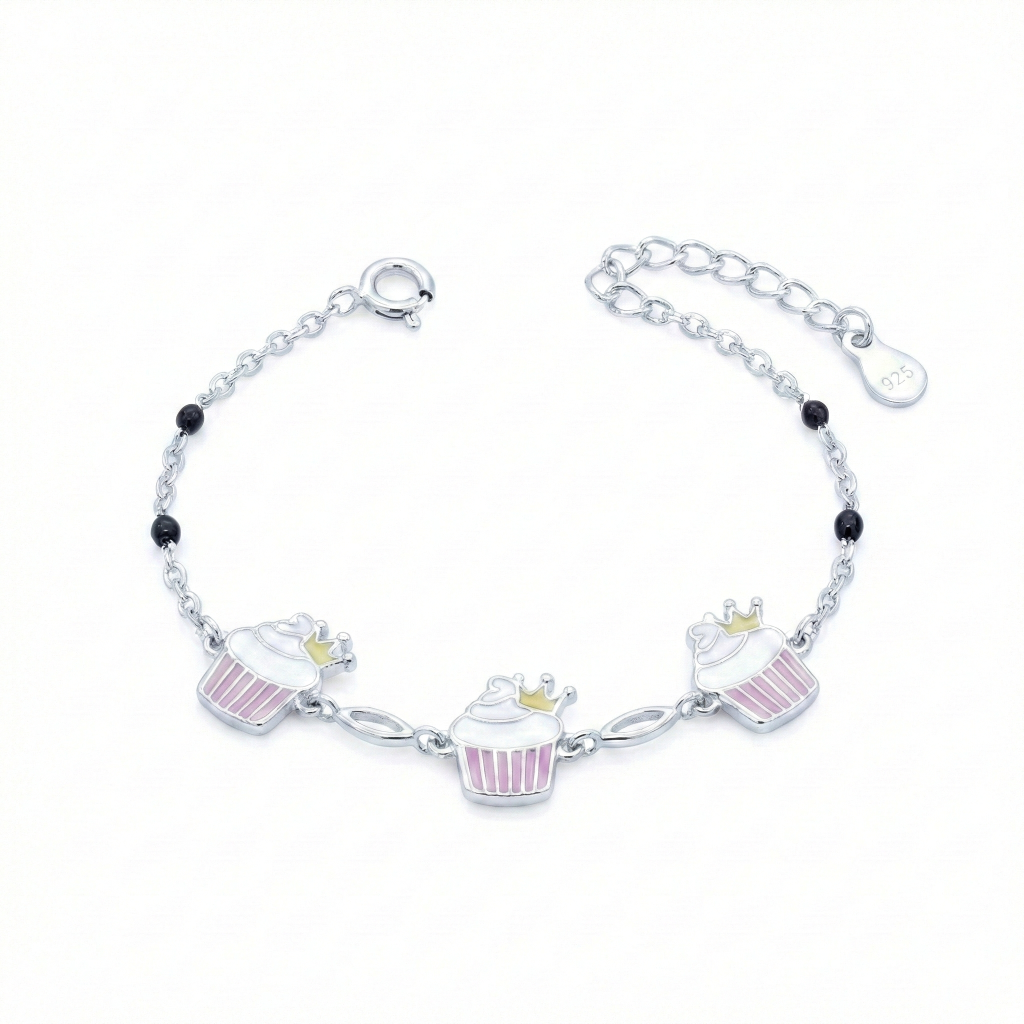 Sliver Enamel Cupcake Kids Bracelet