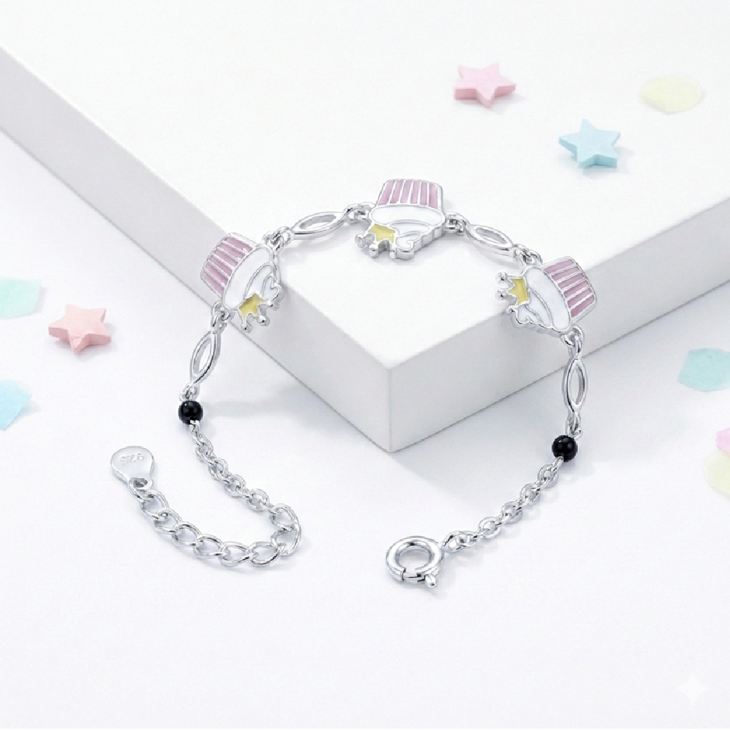 Sliver Enamel Cupcake Kids Bracelet