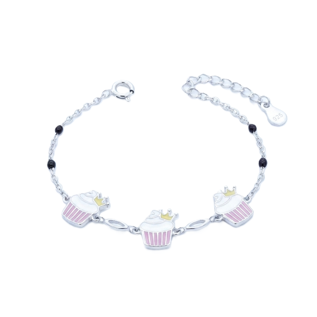 Sliver Enamel Cupcake Kids Bracelet
