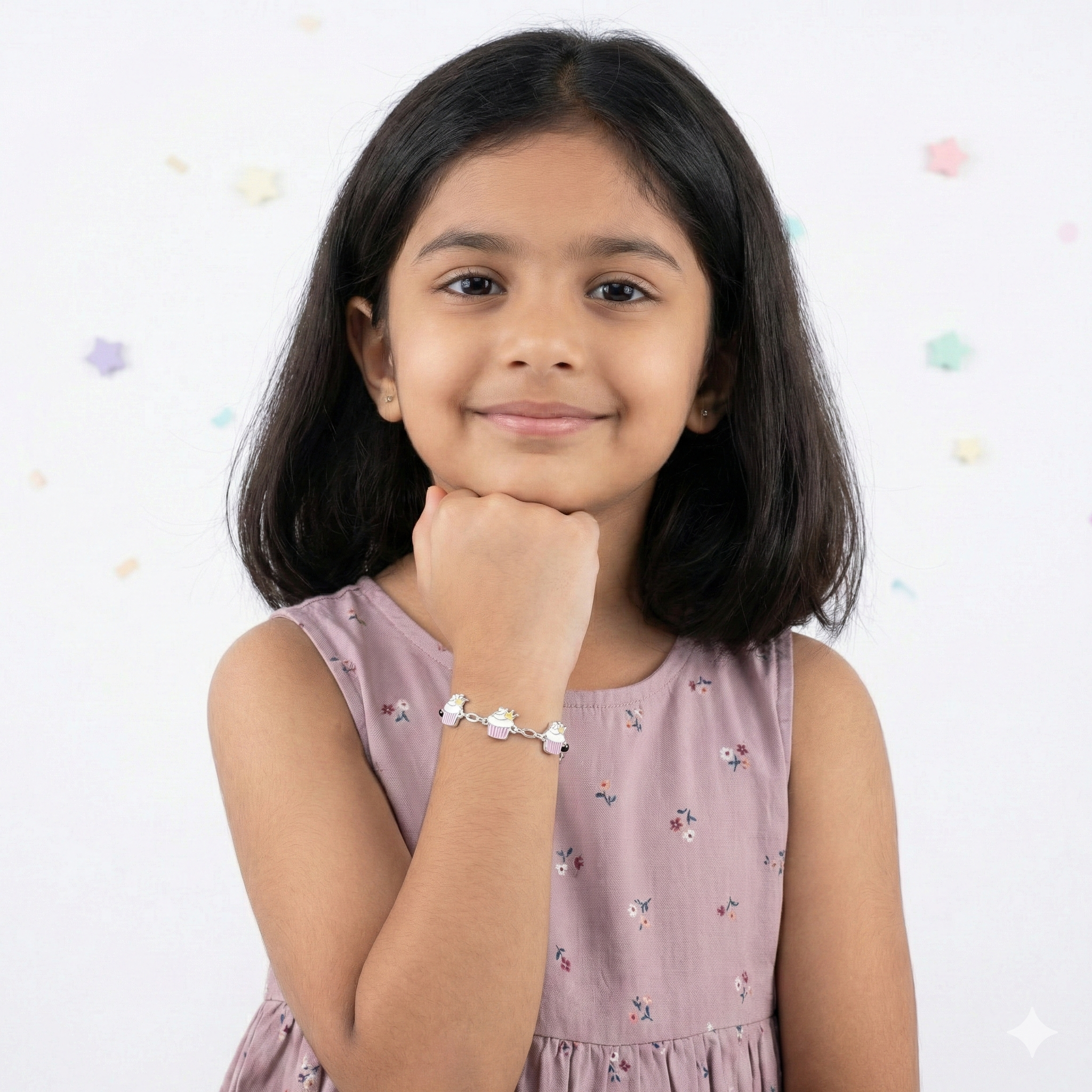 Sliver Enamel Cupcake Kids Bracelet
