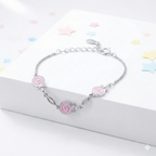 Silver Pink Enamel Kids Bracelet