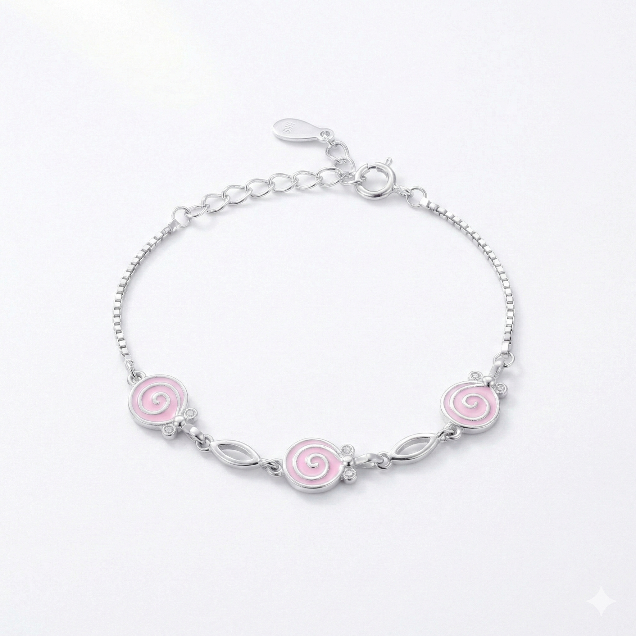 Silver Pink Enamel Kids Bracelet