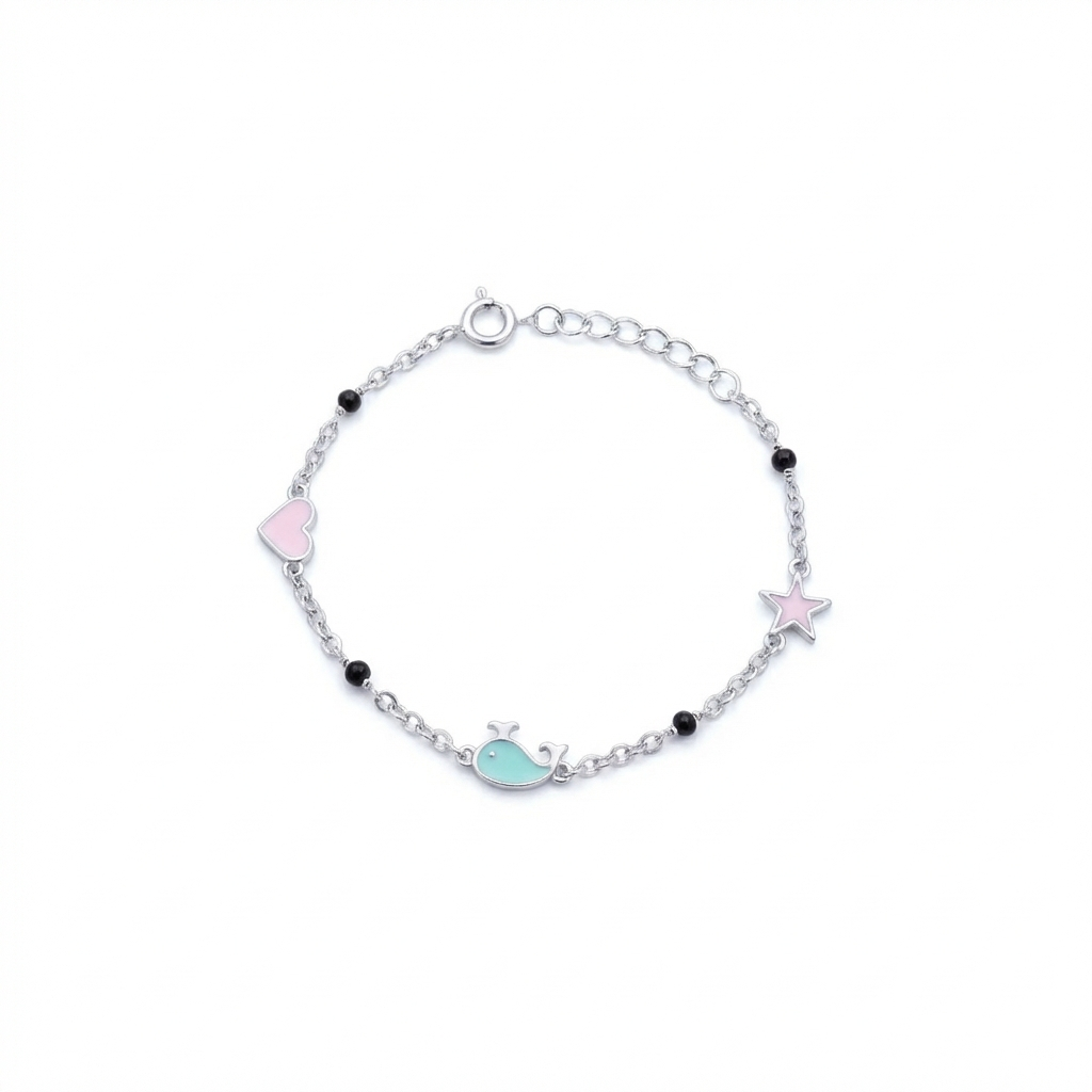 Silver Blue Dolphin Kids Bracelet