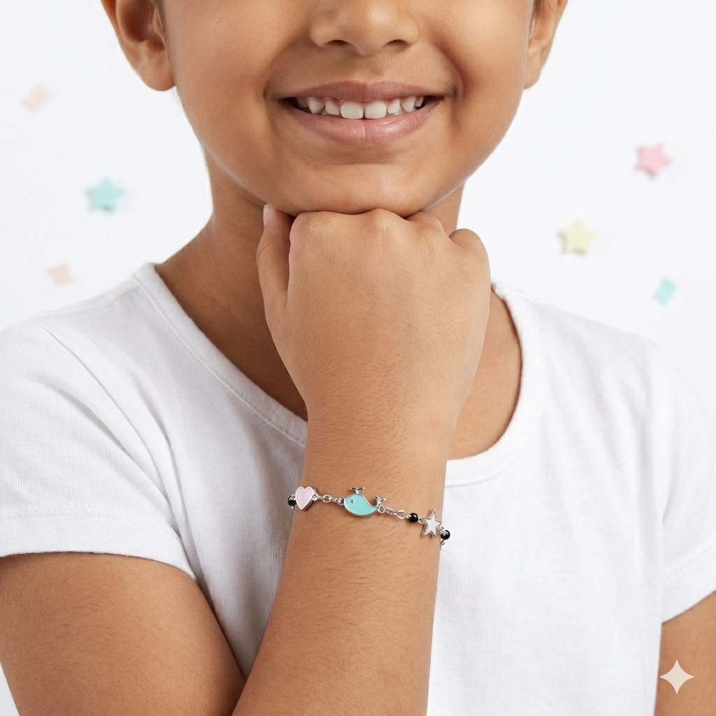 Silver Blue Dolphin Kids Bracelet