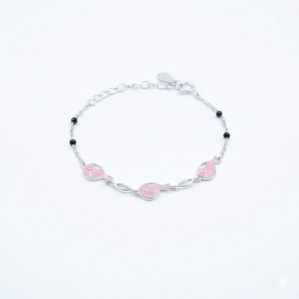Silver Pink Dolphin Kids Bracelet