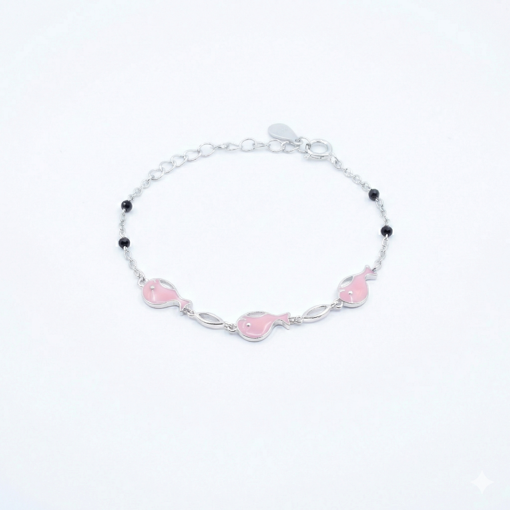 Silver Pink Dolphin Kids Bracelet