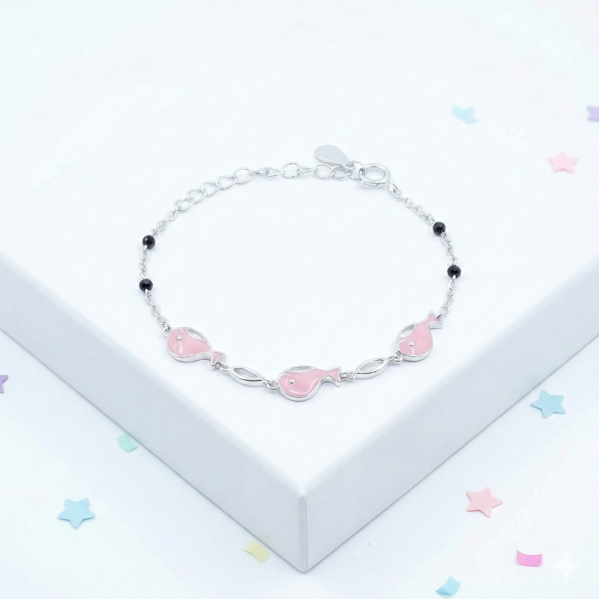 Silver Pink Dolphin Kids Bracelet