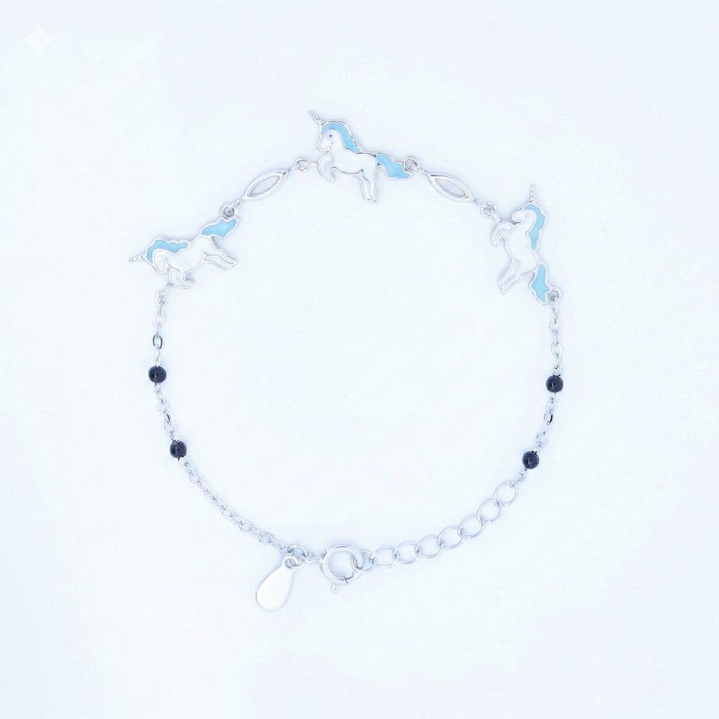 Silver Blue Unicorn Kids Bracelet