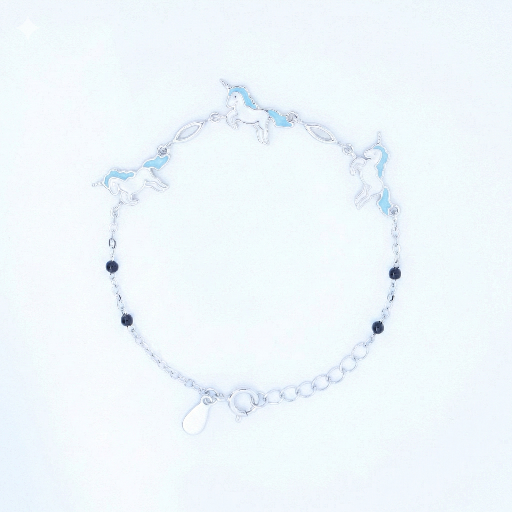 Silver Blue Unicorn Kids Bracelet