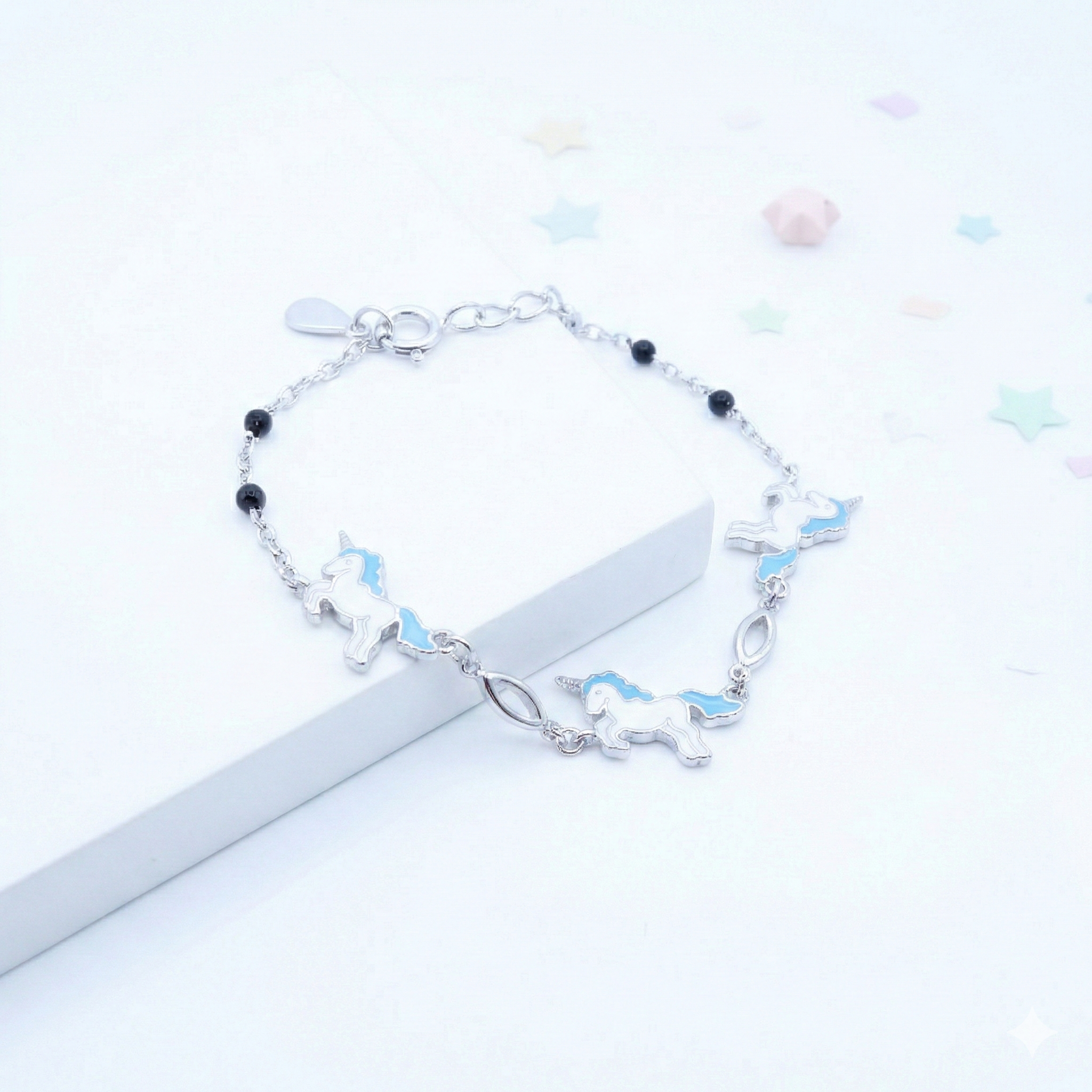 Silver Blue Unicorn Kids Bracelet