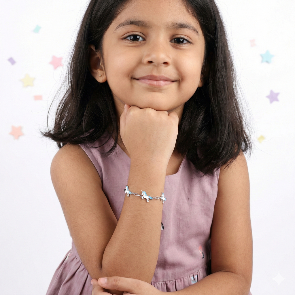 Silver Blue Unicorn Kids Bracelet